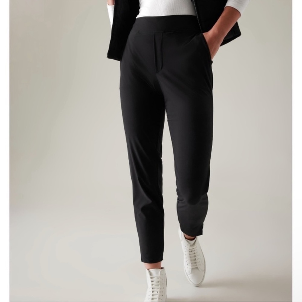 Athleta Brooklyn Ankle Pants Solid Black Side Ribbed Panel Size 8 Women’s